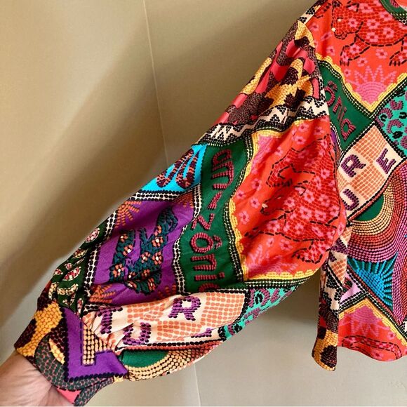 NEW FARM Rio Dotted Patch Scarf Sweatshirt Puff Sleeves Tropical Colorful Size M - Picture 7 of 15